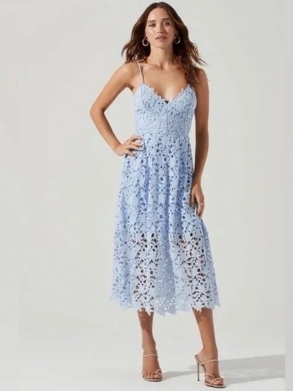Astr Light Blue Lace Midi Dress - Picture 2 of 15